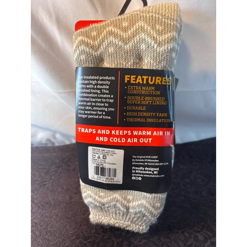 Muk Luks Women Heat Retainers Thermal Socks 2 Pair Pack 3.0 TOG Grey Tan OSFM